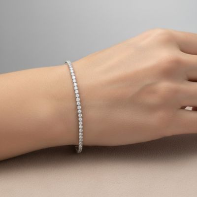 Sterling Silver White Gold Plated with Clear Round Bezel-set Cubic Zirconia Bracelet