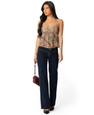 Womens Tiger Printed Mesh Babydoll Top