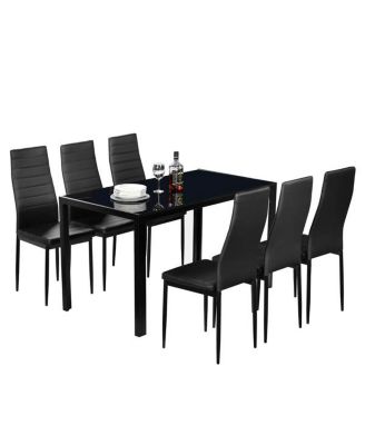 Simple Assembled Tempered Glass & Iron Dinner Table