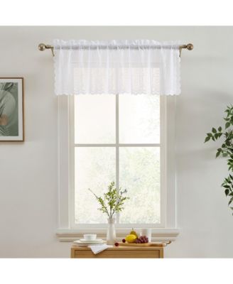 Sophia Floral Rod Pocket Lace Semi Sheer Voile Short Valance for Small Windows, Kitchen & Bathroom - 54 x 18 Inch Length (White Valance)
