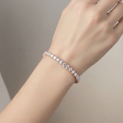 Sterling Silver with 3mm Colored Cubic Zirconia Tennis Bracelet in White Gold Plated, Black Plated, 14K Gold Plated, or 18K Rose Gold Plated