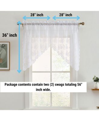Jolene Floral Rod Pocket Lace Short Cafe Swags for Small Windows - 28 x 36 Inch Length (White Swags, Set of 2)