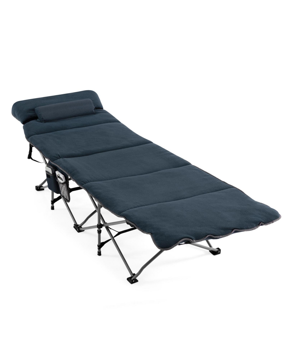 Folding Retractable Travel Camping Cot with Mattress and Carry Bag - Grey