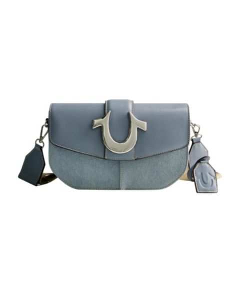 Женская сумка True Religion Licensed Denim Saddle Bag with Oversized Horseshoe Logo, цвет: Синий