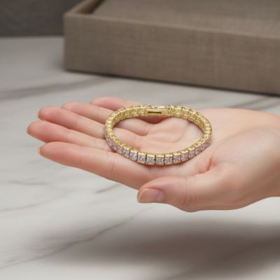 Genvive Women's Sterling Silver Square Cubic Zirconia Tennis Bracelet