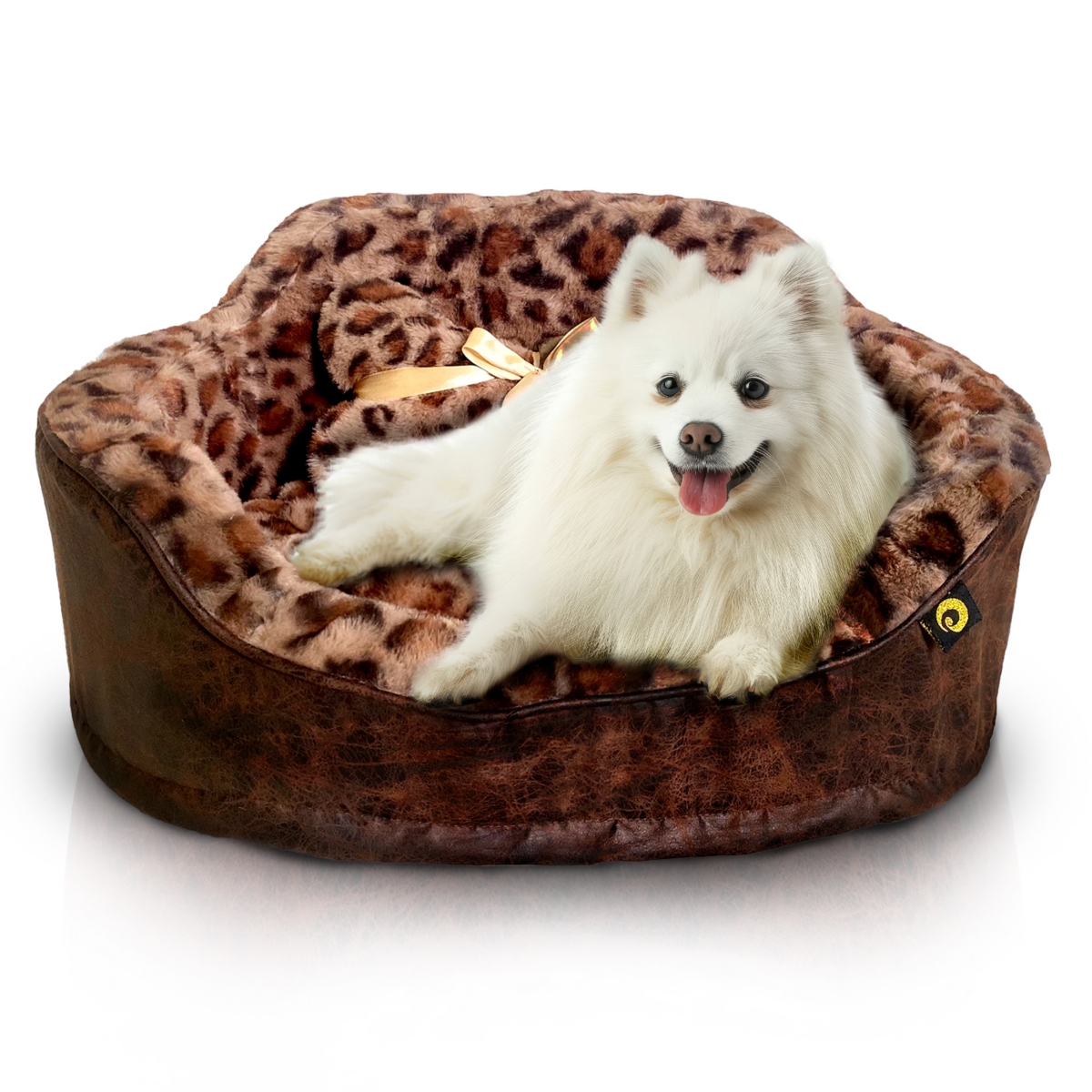 Dream Black Label Leopard Princess Dog Bed - Puppy Bed for Small Dogs, Washable Cuddler Cat Bed - Elegant, Royal Design Beds for Puppy and Kitten - Na
