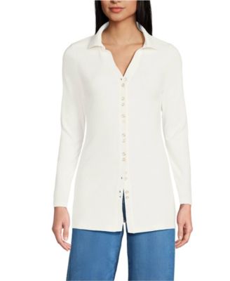 Women's Long Sleeve Polished Rib Button Through Tunic Shirt