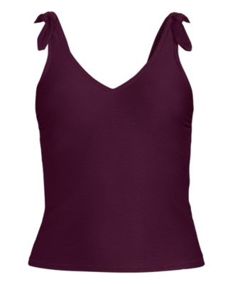 Plus Size Tie Shoulder Ribbed Flutter Tankini Top