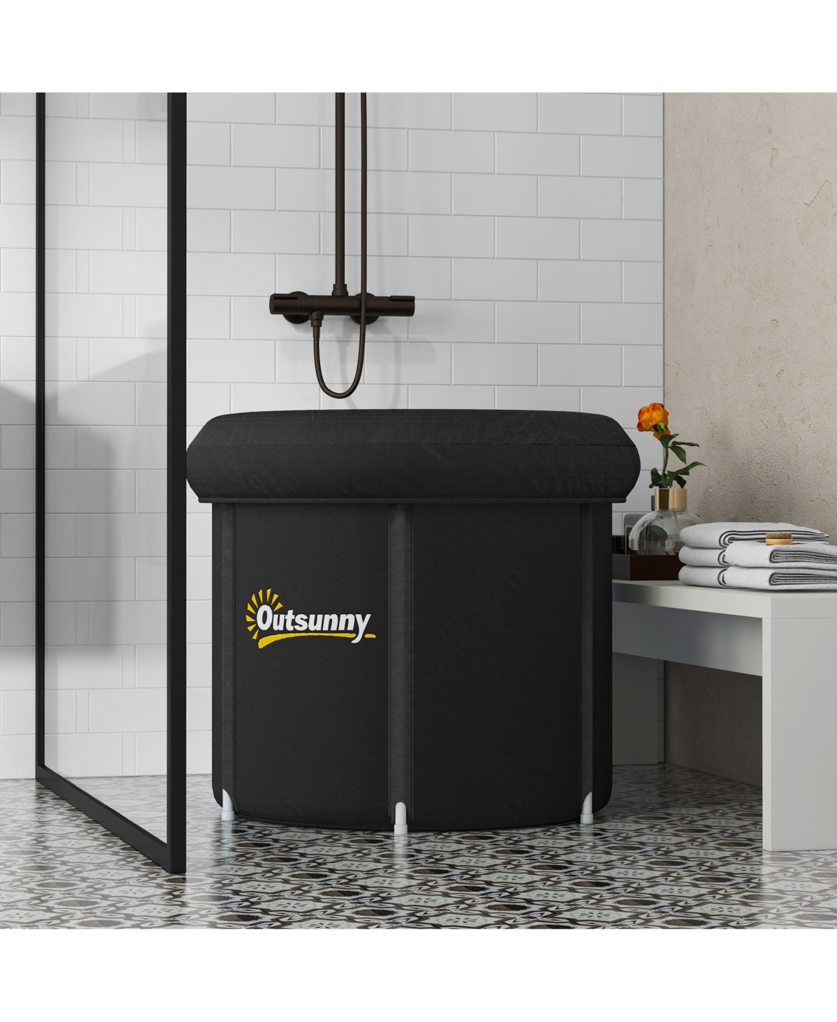 Outsunny Portable Cold Plunge Tub, Ice Bath Tub with Thermo Lid, Dark