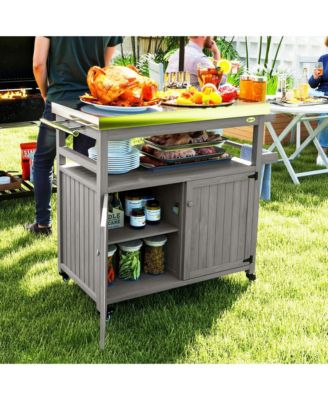 Grill Cart, Kitchen Island with Storage Cabinets,