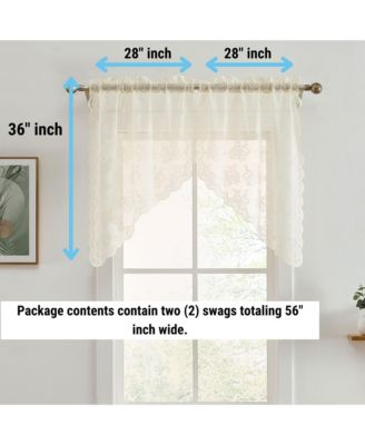 Jolene Floral Rod Pocket Lace Short Cafe Swags for Small Windows - 28 x 36 Inch Length (Ivory Swags, Set of 2