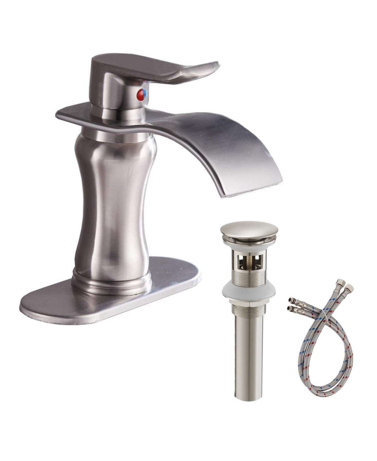 Waterfall Single Hole Single-Handle Low-Arc Bathroom Faucet With Pop-up Drain Assembly in Brushed Nickel - Brushed nickel