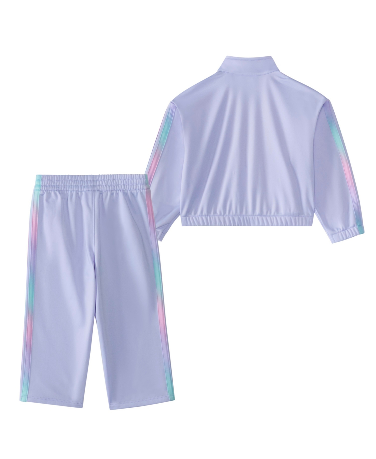 Adidas Originals Baby Girls 2-piece Long Sleeve Printed 3-stripe Fashion Tricot Jacket & Pant Set In Violet Tone