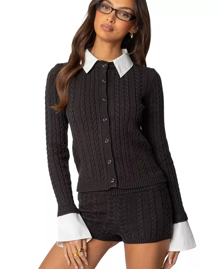 Womens Avey Detachable Cuff & Collar Cardigan