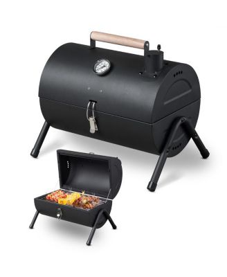 Portable Charcoal Grill with Thermometer & Wooden Handle