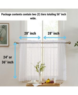 Sophia Floral Rod Pocket Lace Semi Sheer Voile Short Cafe Tiers for Small Windows - 28 x 24 Inch Length (White Tiers, Set of 2)