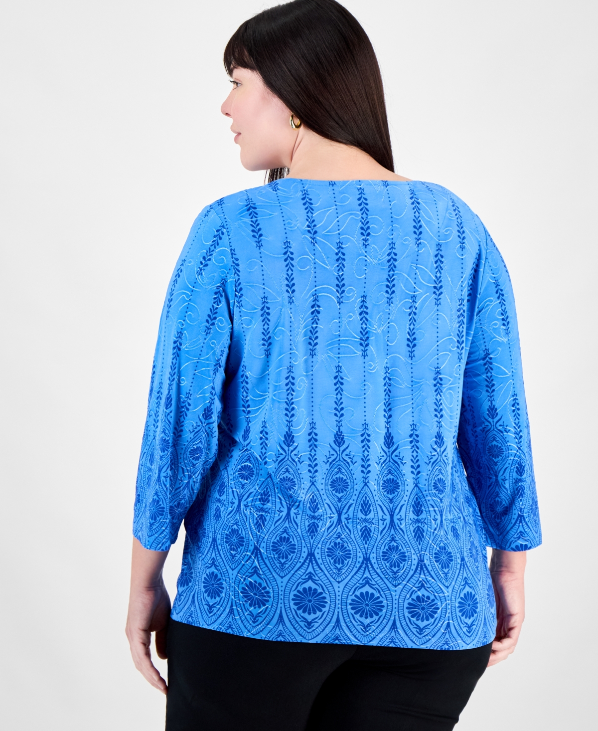 JM COLLECTION PLUS SIZE PRINTED JACQUARD SCOOP-NECK TOP, EXCLUSIVELY AT MACY'S 