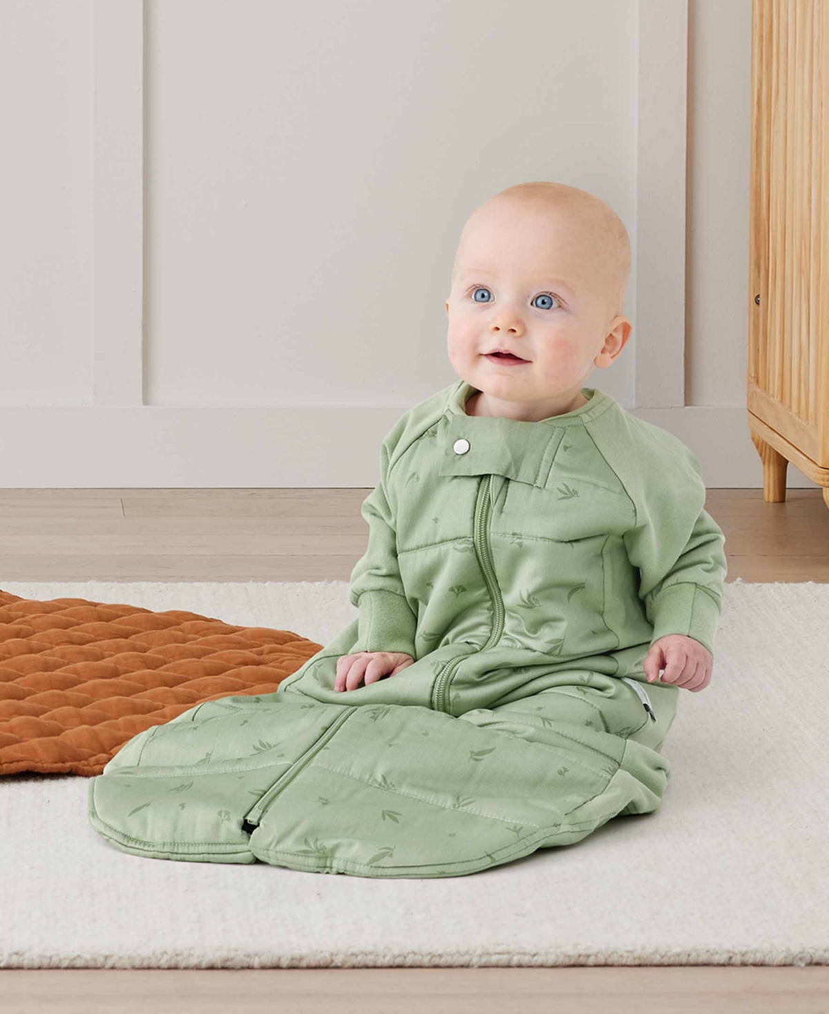 Ergopouch Baby Boys And Girls Jersey With Sleeves 3.5 Tog Sleeping Sack In Willow