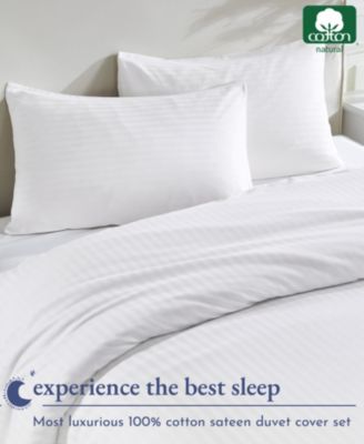 Luxury Striped Duvet Cover Set 400 Thread Count Cotton Sateen, 3-Piece Comforter Cover with 2 Pillow Shams, King