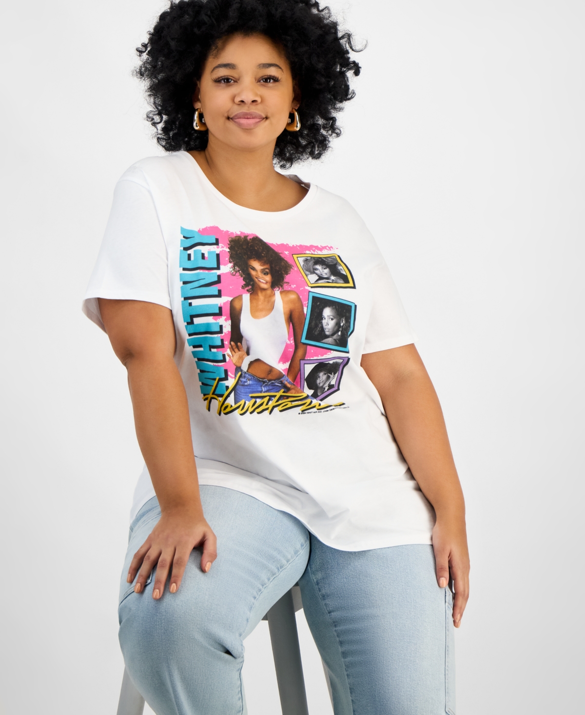 Hybrid Apparel Trendy Plus Size Cotton Whitney Houston Graphic Tee In White