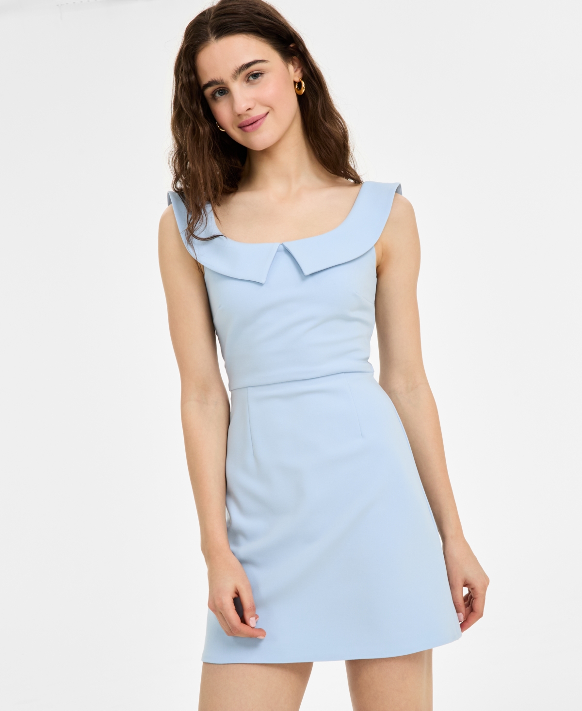 French Connection The Whisper Collar Mini Dress In Cashmere Blue