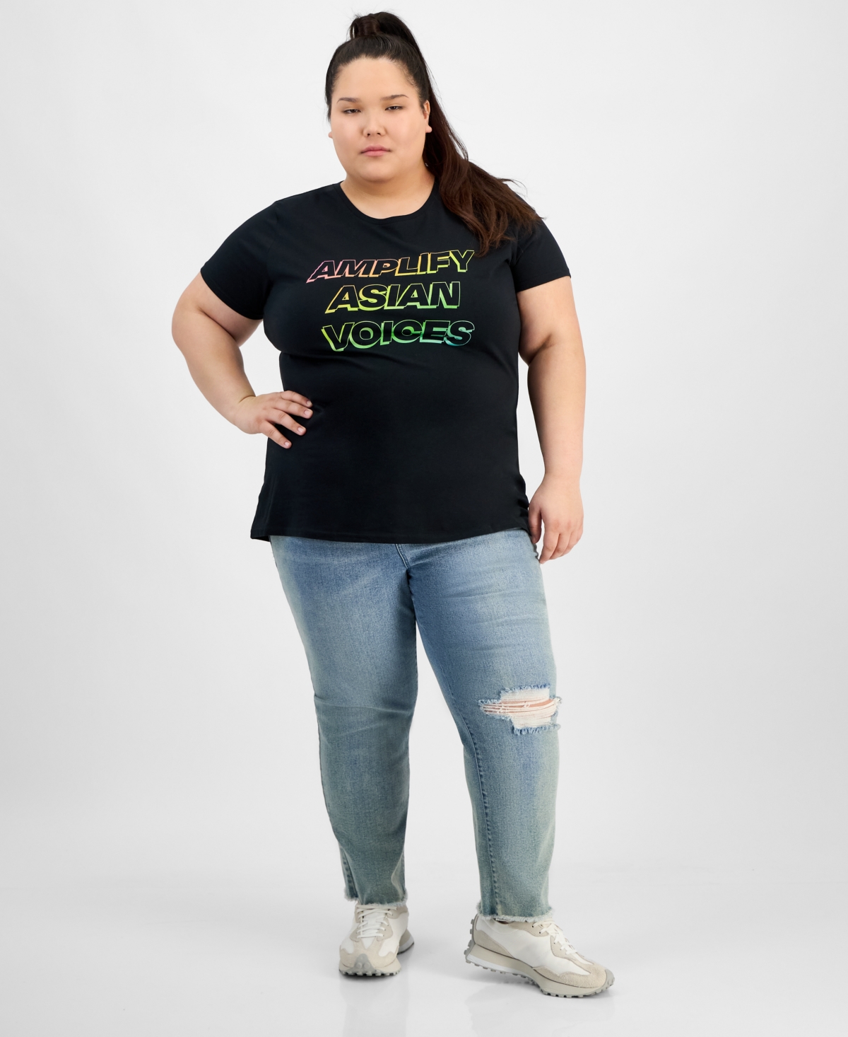 Hybrid Apparel Trendy Plus Size Aapi Amplify Voices Graphic Tee In Black