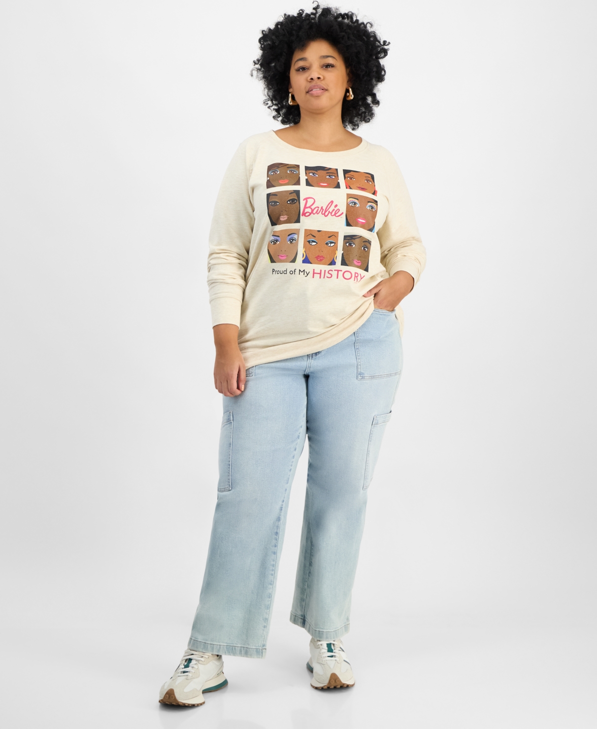 Hybrid Apparel Trendy Plus Size Barbie Black History Month Graphic Top In Beige,khaki