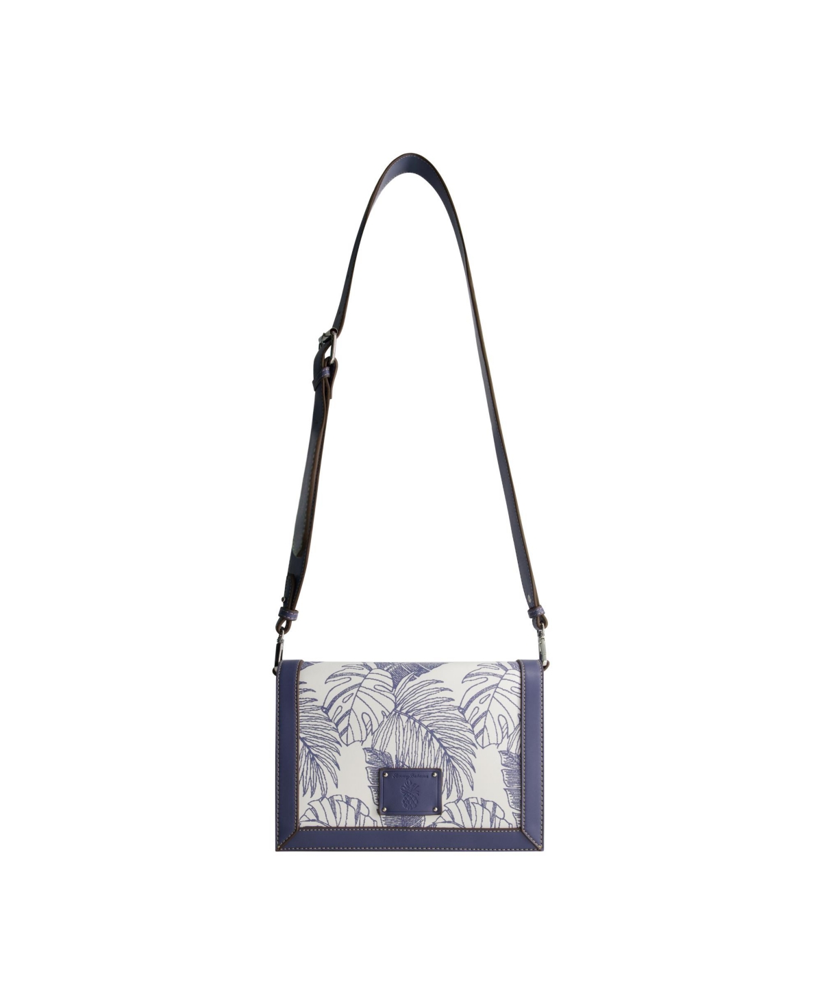 Graphic Leaf Print City Messenger Bag - Navy