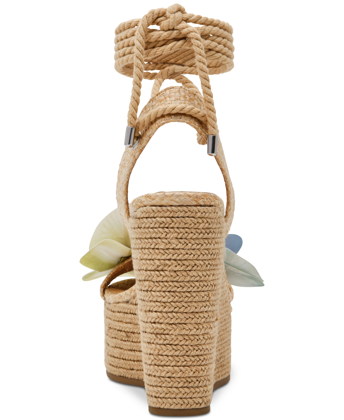 Steve Madden Women's Petal Floral Lace-up Wedge Sandals In Natural Raffia