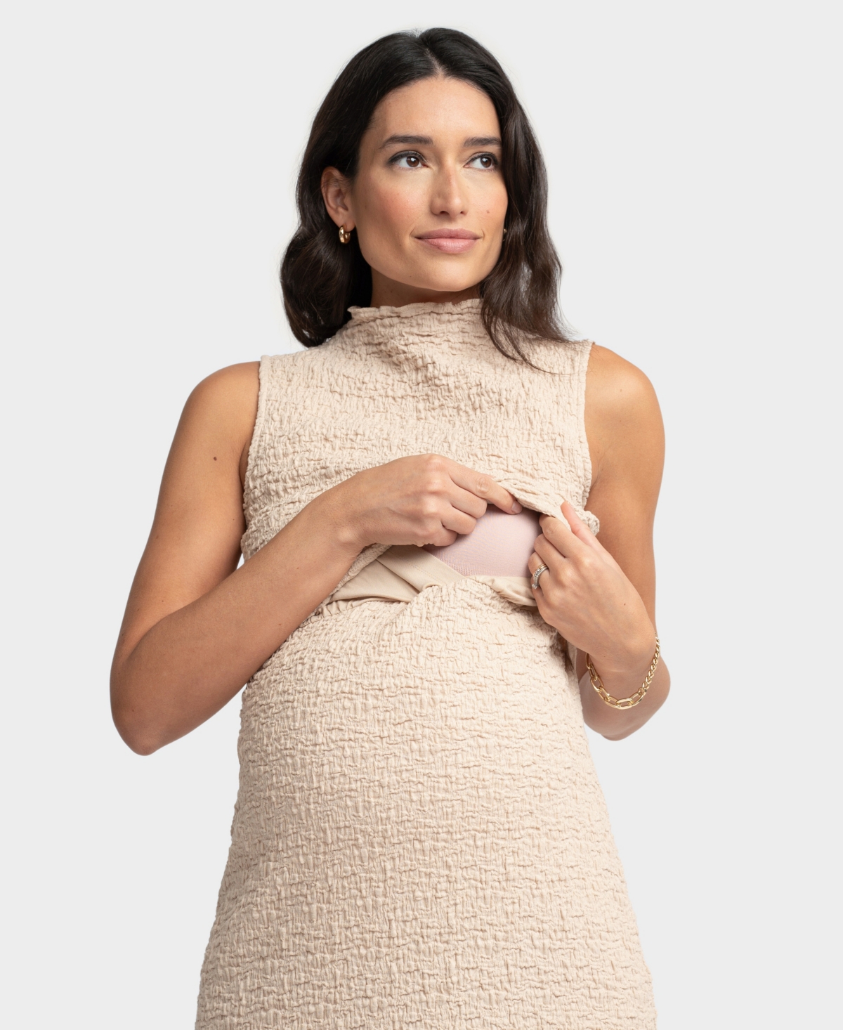 Shop Seraphine Women's Maternity Nursing Bodycon Dress In Sand