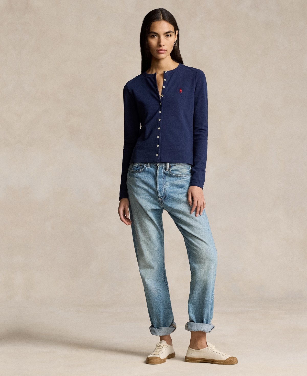 Polo Ralph Lauren Womens Newport Navy Brand-embroidery Long-sleeve Cotton-jersey Polo Shirt In Newport Navy