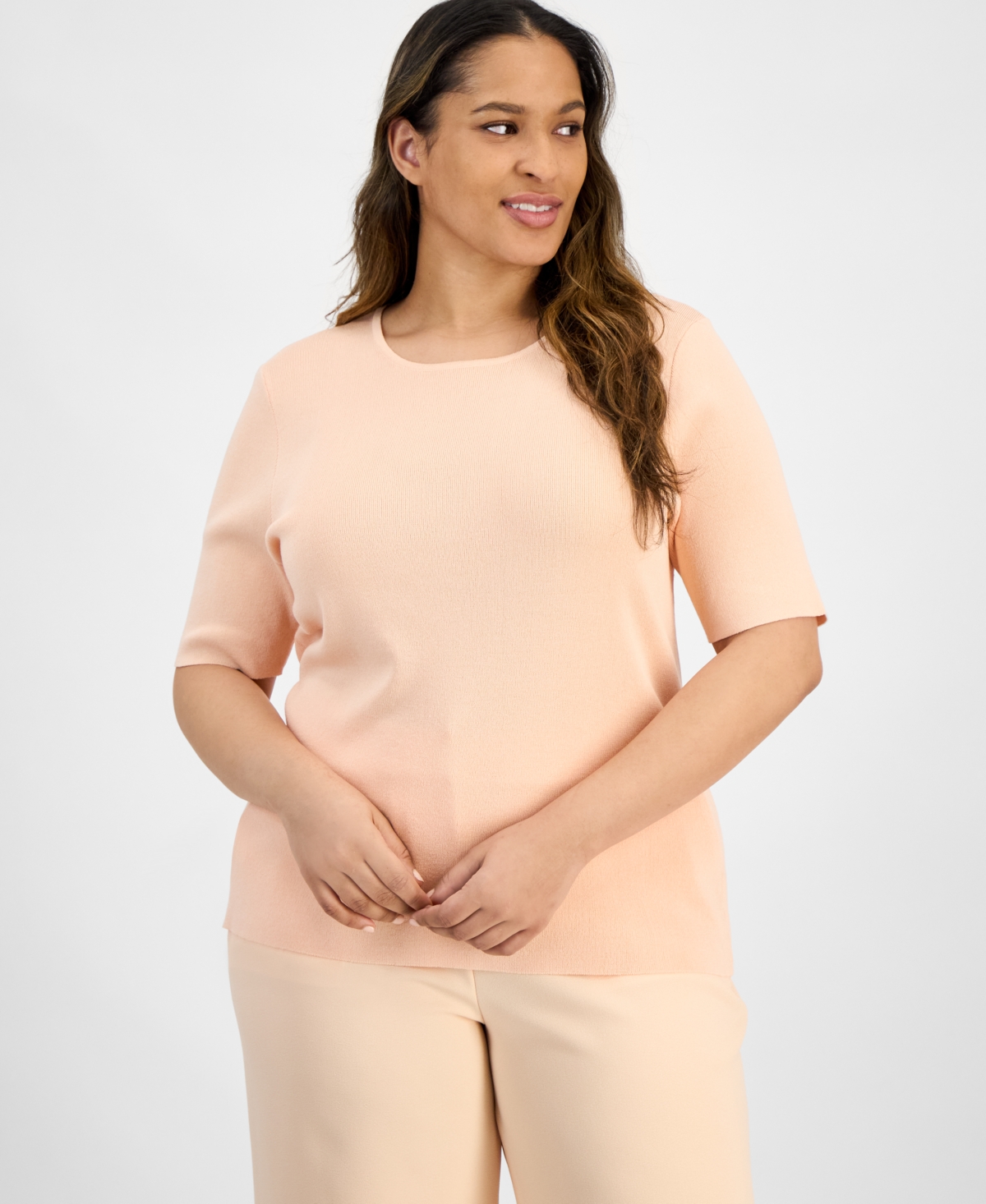 Tahari Asl Plus Size Knit T-shirt In Parfait