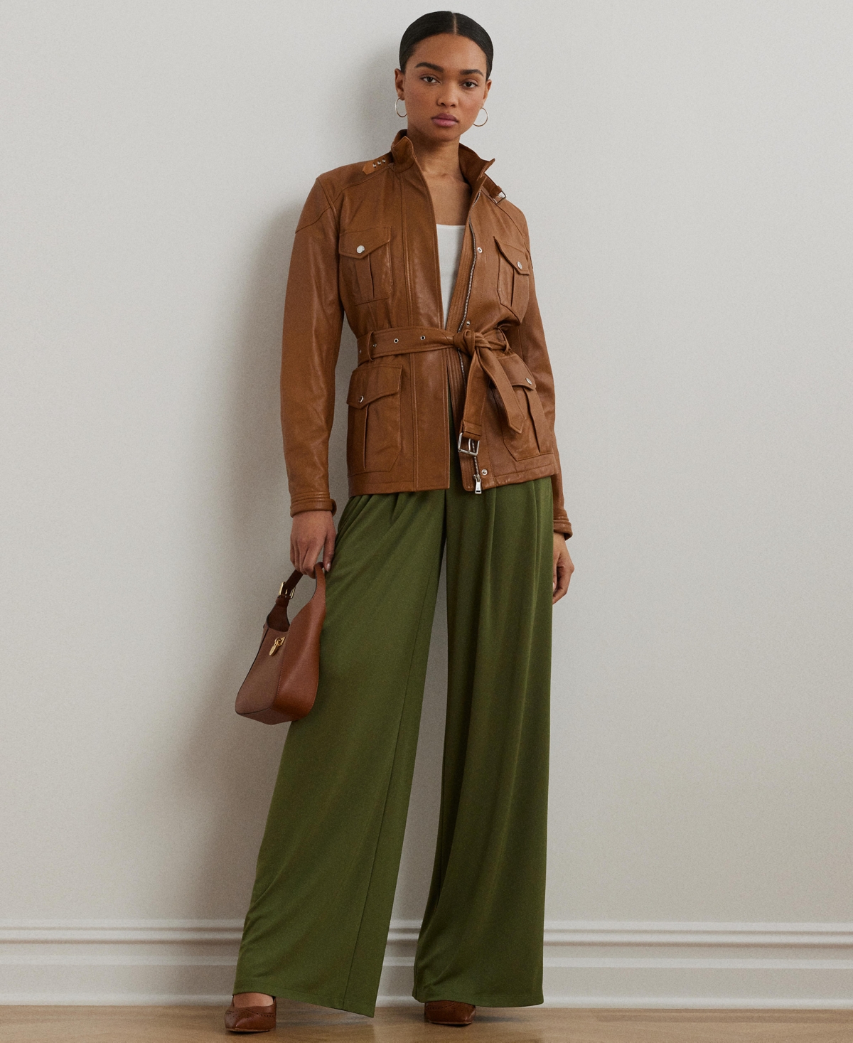 Women's Pleated Stretch Jersey Wide-Leg Pants, Regular & Petite - Olive Grove