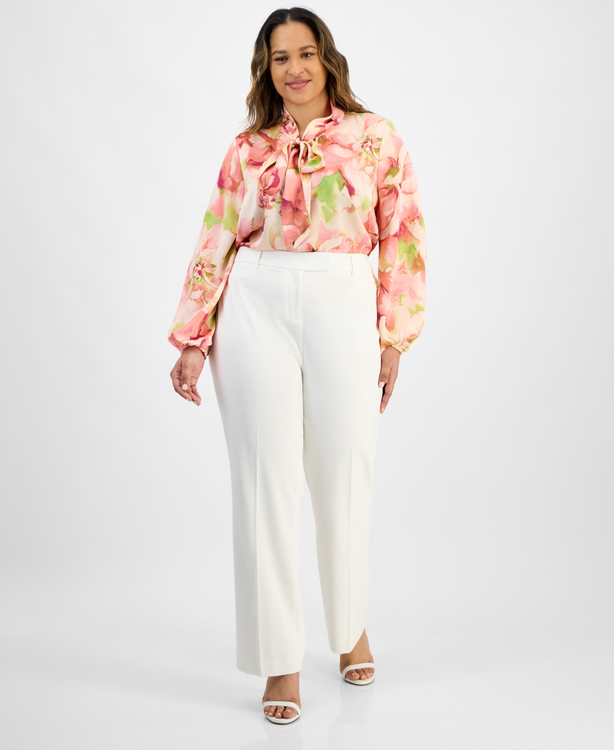 Plus Size Bird Eye Pants - White