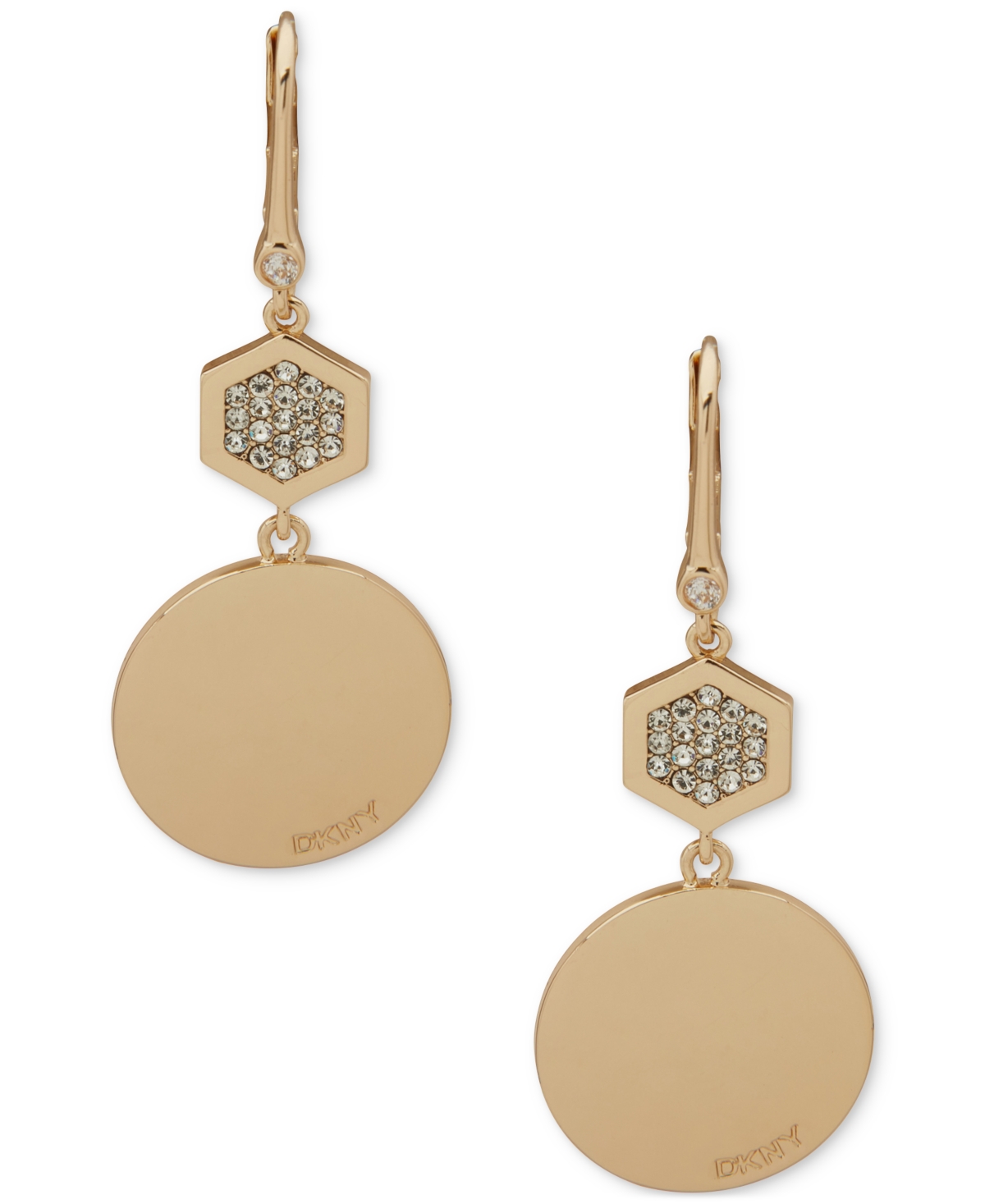 Gold-Tone Crystal Pave Hexagon Logo Double Drop Earrings - Silver