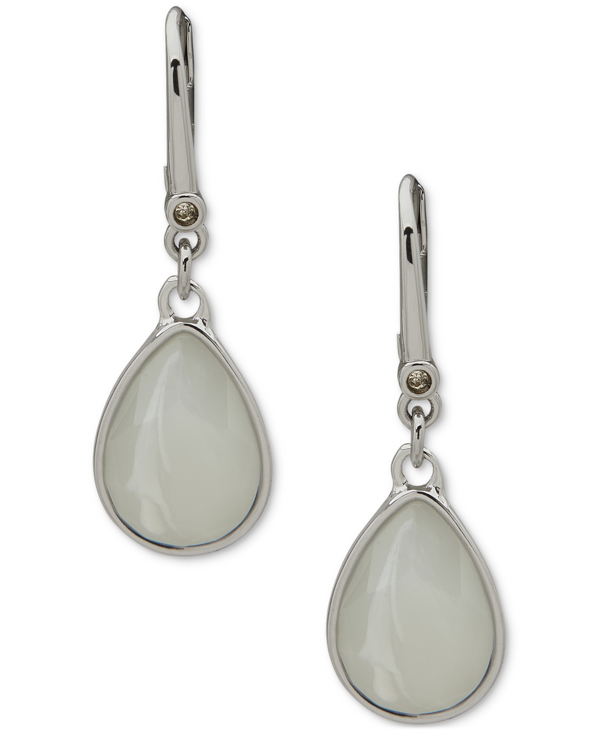 Faceted Glass Stone Teardrop Leverback Drop Earrings - Silver