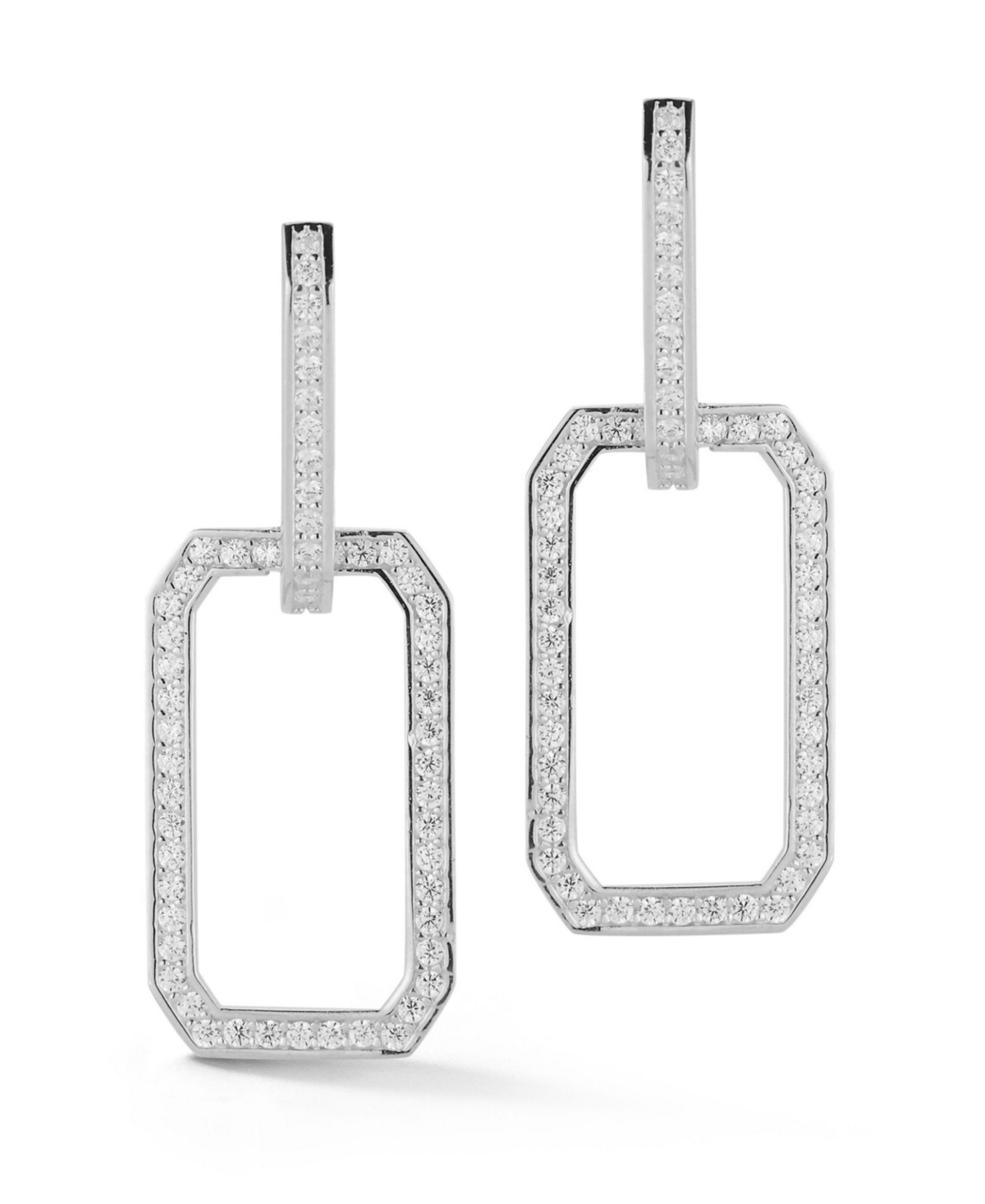 14K Gold Plated Sterling Silver Pave Open Drop Earrings - Gold