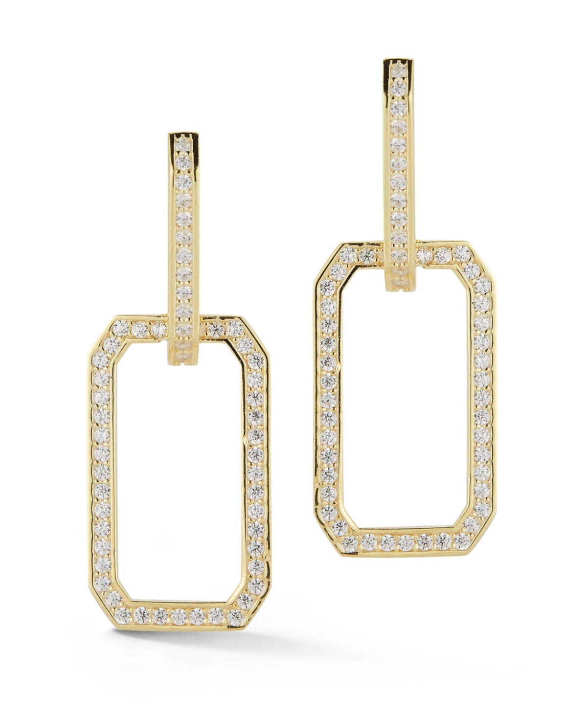 14K Gold Plated Sterling Silver Pave Open Drop Earrings - Gold