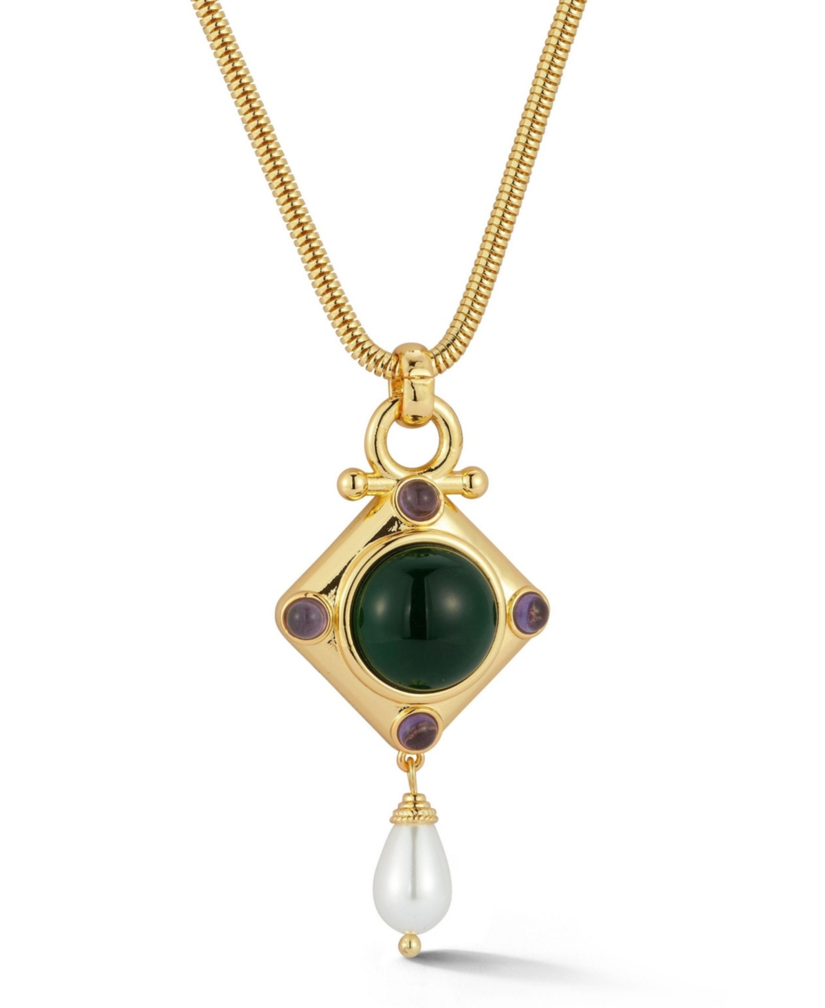 Gold Plated Geometric Pendant Necklace with Rounded Snake Chain - Gold
