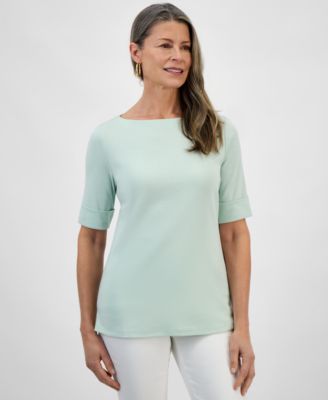 Style & Co - Women's Boat-Neck Elbow Sleeve Cotton Top, XS-5X