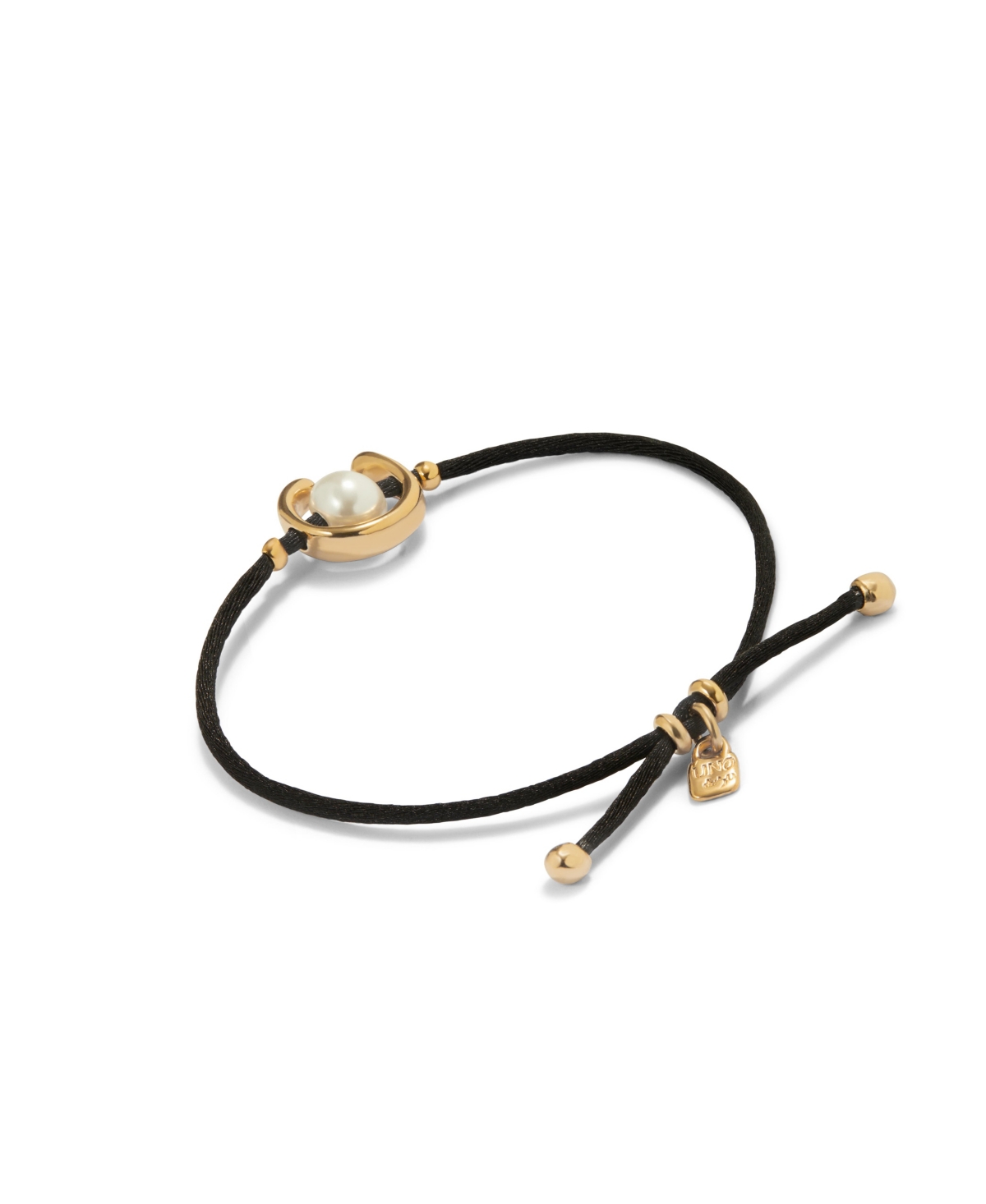 Unode50 18k Gold-plated Black Thread Bracelet With Shell Pearl Accessory. In Black