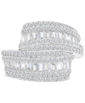 Cubic Zirconia Curving Multi Row Ring in 14k Gold Over Sterling Silver