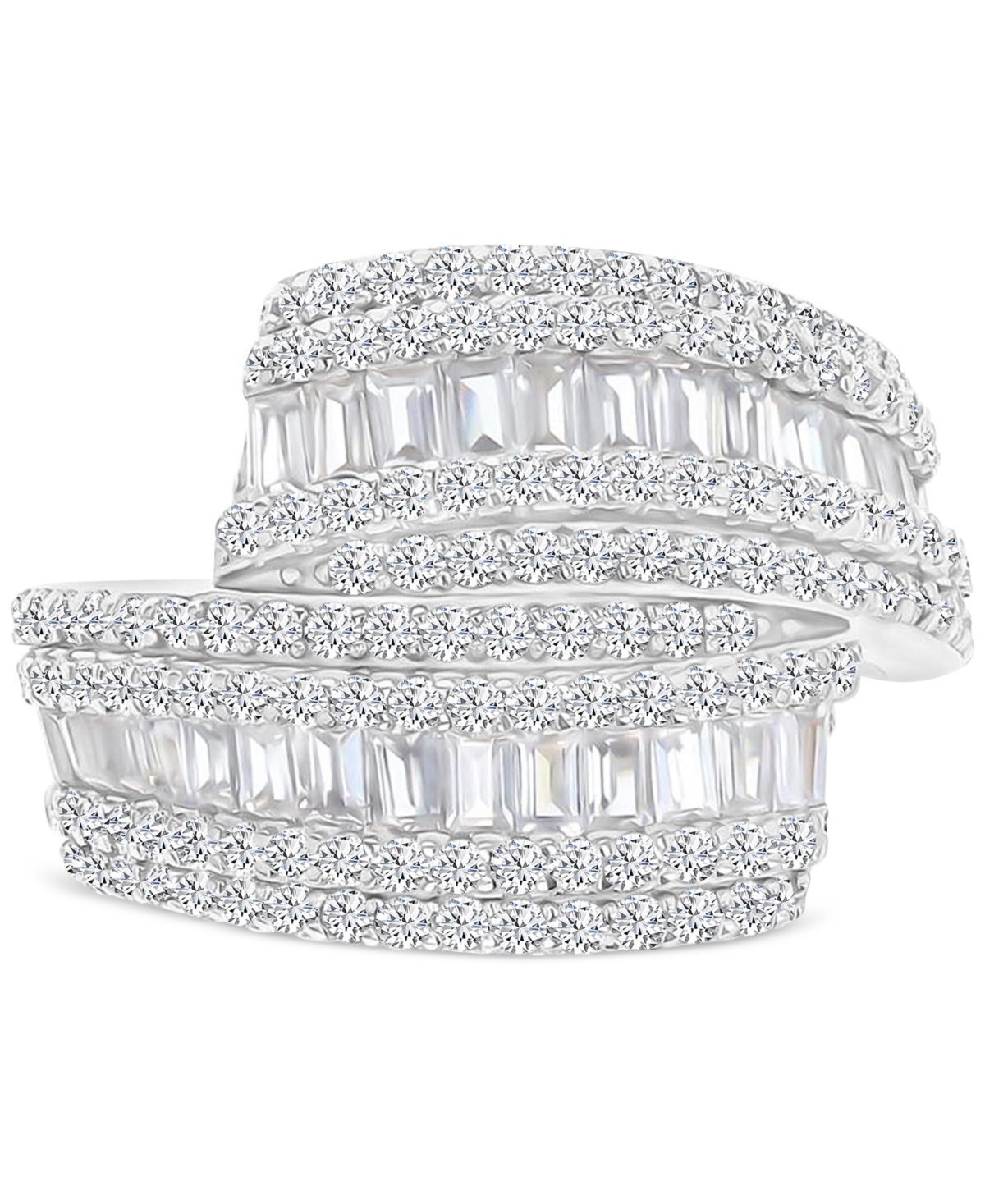 Macy's Cubic Zirconia Curving Multi Row Ring In 14k Gold Over Sterling Silver In Silver
