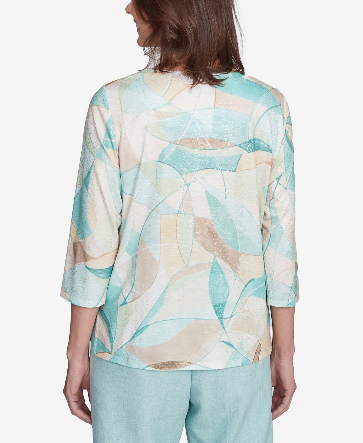 Alfred Dunner Women's Kensington Gardens Stained Glass Crew Neck Top In Neutral Multi
