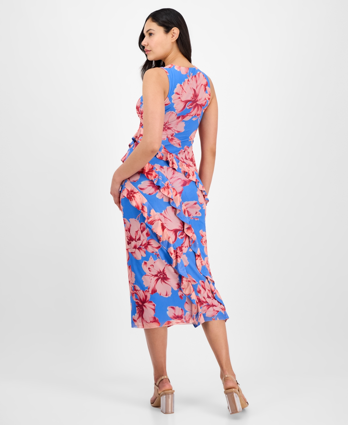 Rachel Rachel Roy Women's Isca Ruffled Sleeveless Midi Dress In Magnolia Blue Pink