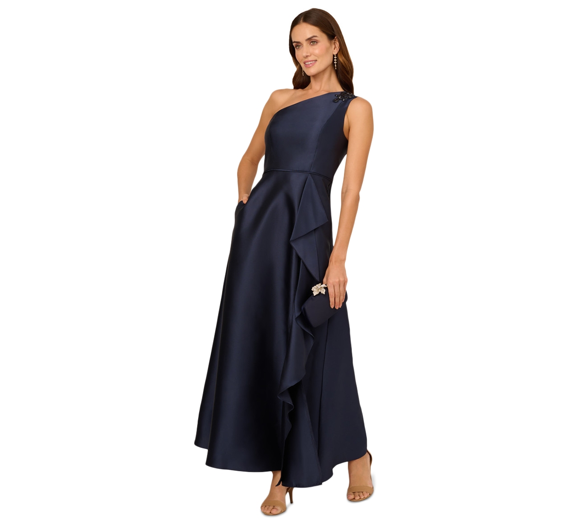 ADRIANNA PAPELL WOMEN'S EMBELLISHED ONE-SHOULDER SLEEVELESS BALLGOWN 