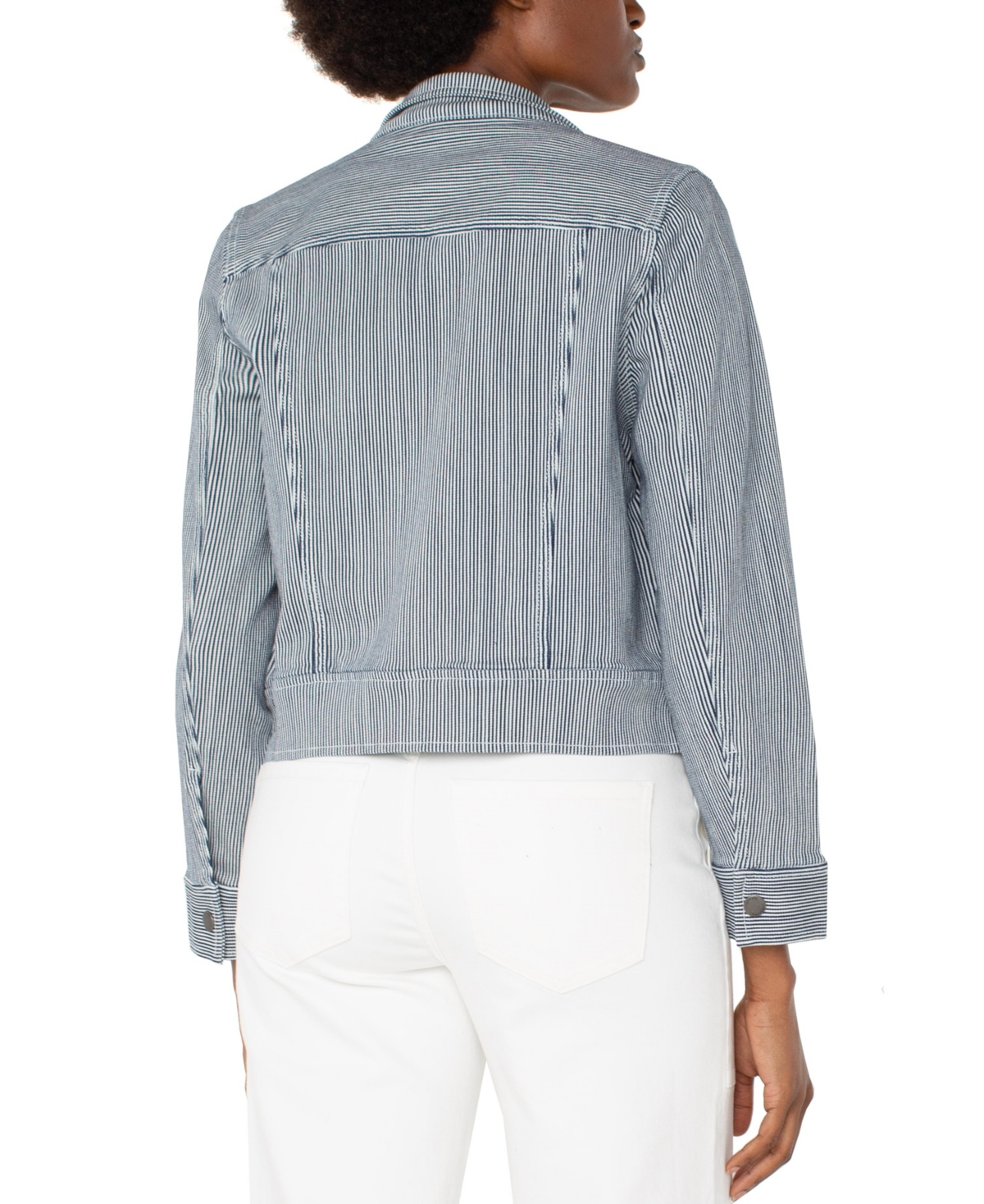 Liverpool Los Angeles Stripe Peplum Trucker Jacket In Navy White Stripe