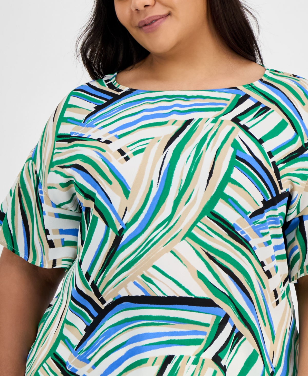 Anne Klein Plus Size Printed Flutter-sleeve Blouse
