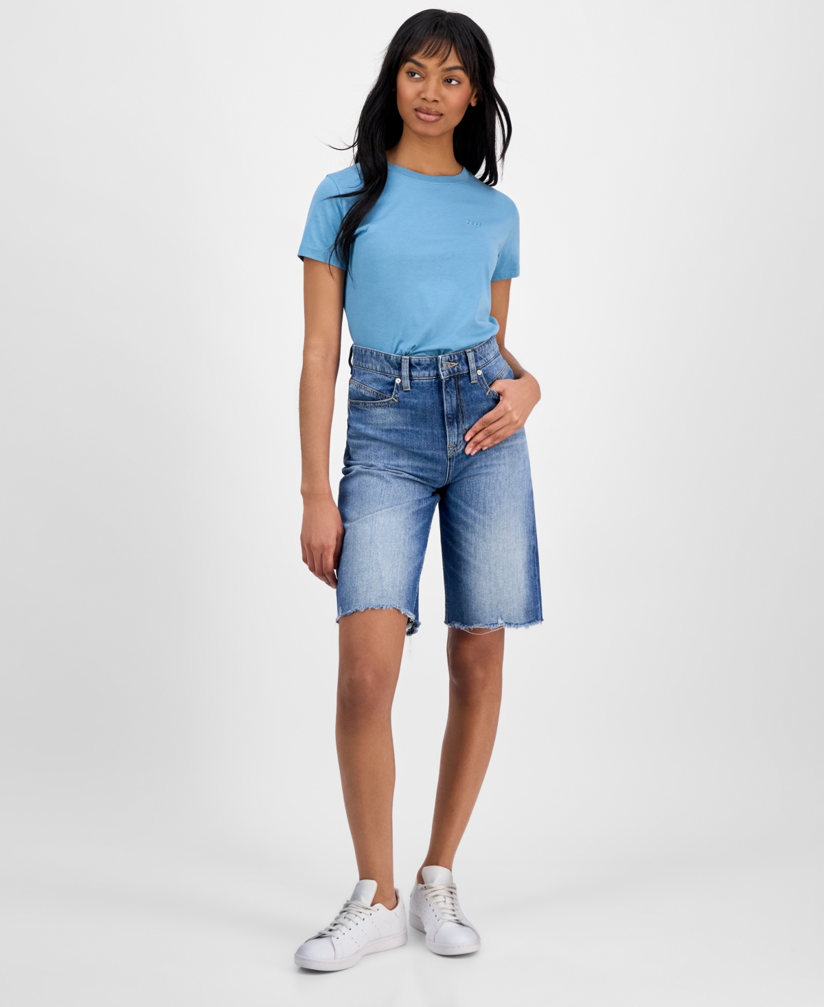 Women's High-Rise Raw-Edge Denim Shorts - Denim
