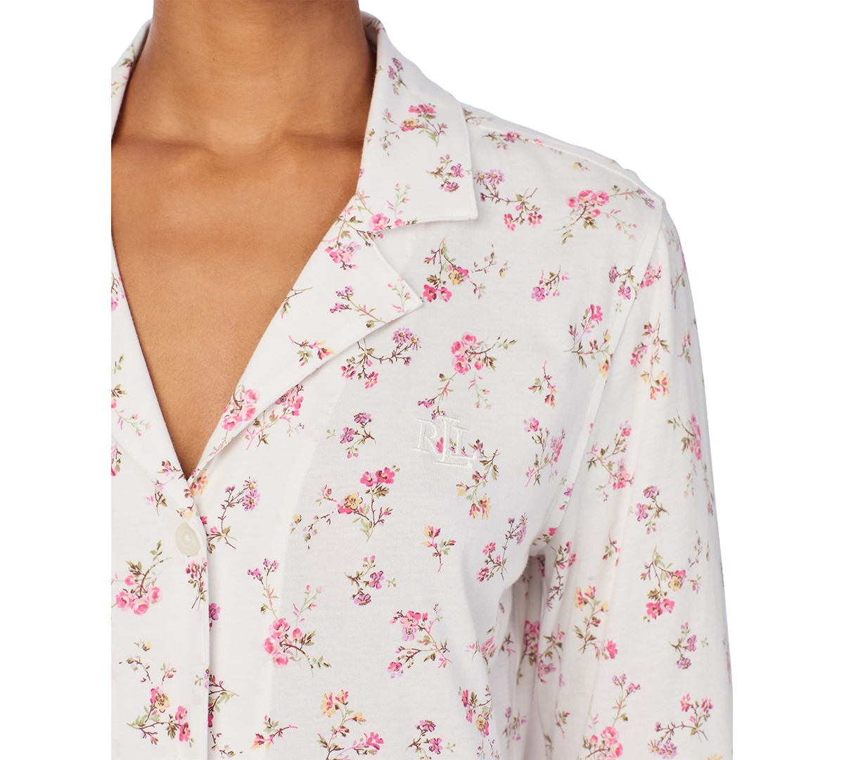 Shop Ralph Lauren Women's 3/4-sleeve Ankle-pant Pajama Set In Ivory Floral